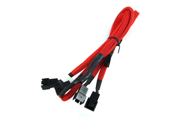 Phobya Y-Kabel 3Pin Molex auf 4x 3Pin Molex 60cm - UV Rot