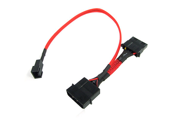 Phobya Adapter 4Pin (12V) auf 3Pin Molex (7V) 30cm - UV Rot